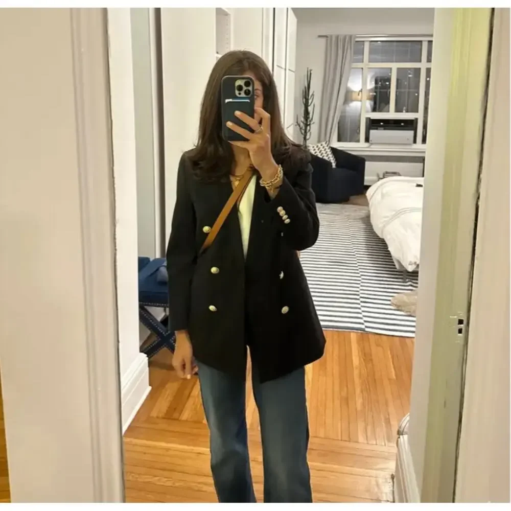 Derek Lam 10 Crosby Walter Blazer Black Gold‎ Buttons Double Breasted Sz 4
